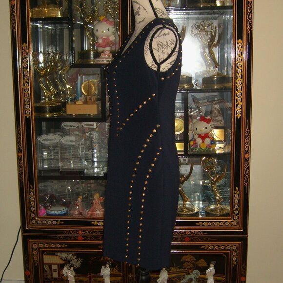 MICHAEL MICHAEL KORS STUDDED NAVY BLUE SHEATH DRESS M - Picture 2 of 4